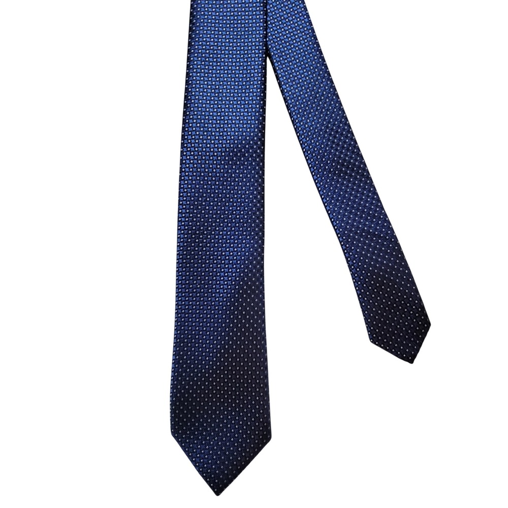Broletto Necktie Mens OS Blue Geometric Micro Pattern 100% Silk Classic Tie